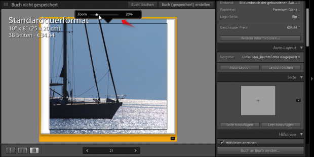 Bei eingefügten Bildern kann der Ausschnitt mit einer Zoom-Funktion bequem verändert werden. (Adobe/Screenshot: Petra Vogt)